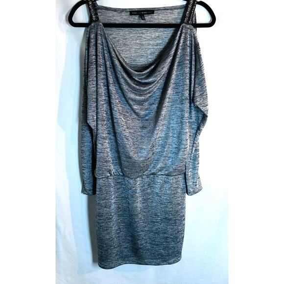 WHBM Marled Gray Cold Shoulder Dolman  Blouson Dress Small beaded strap - Picture 1 of 8